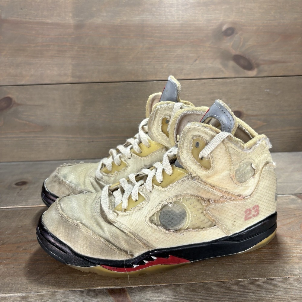 nike air jordan 5 off white kids youth size 3 Y shoes beige basketball sneakers